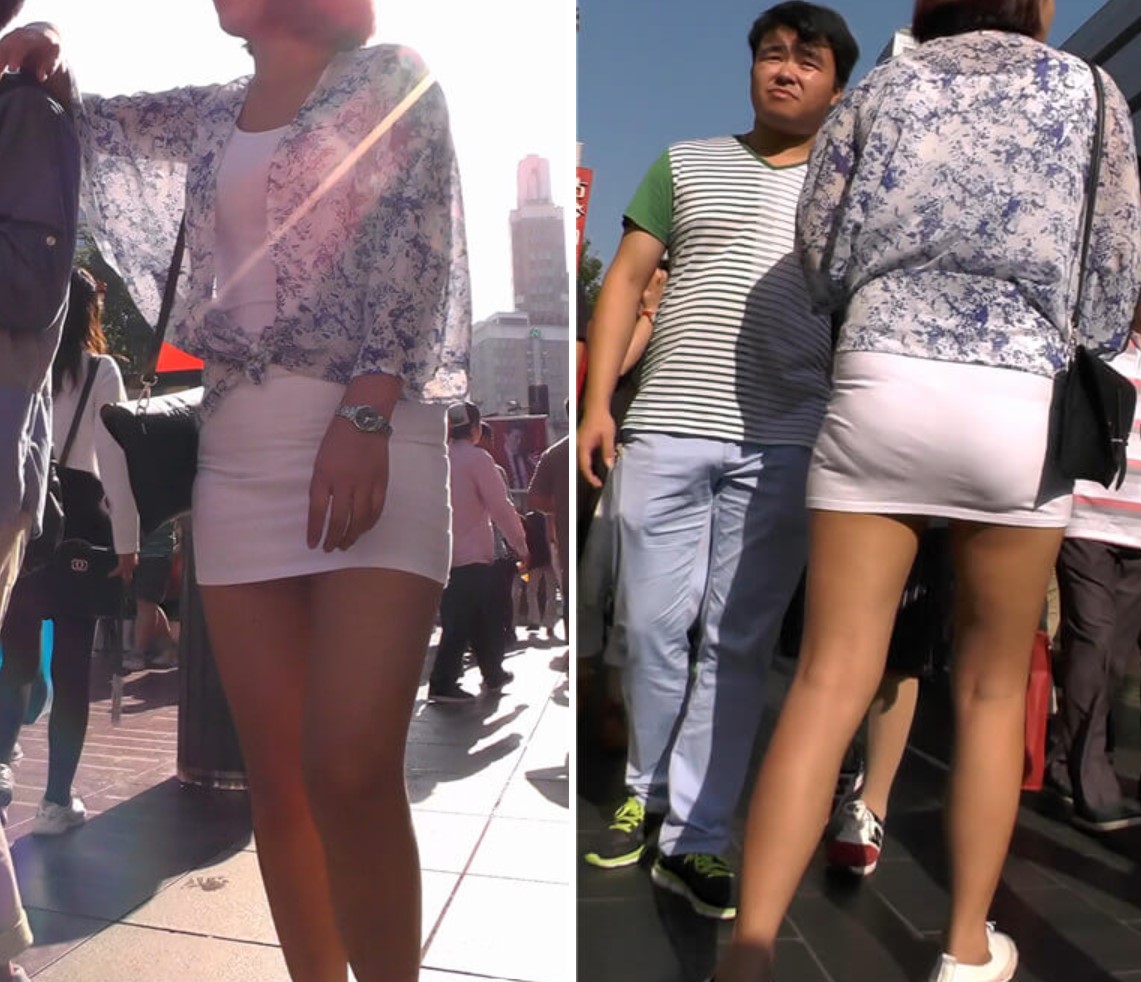 街拍超短白色包臀裙美眉 [480 MB]