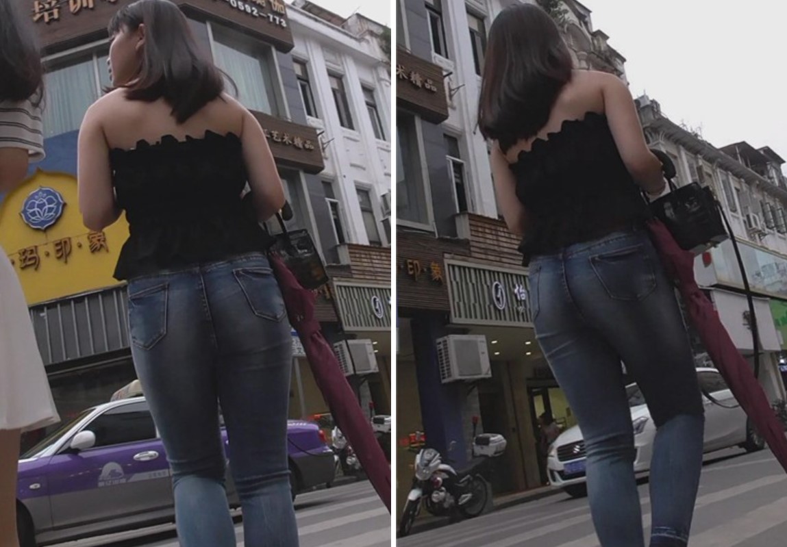 极品紧身牛仔一字肩美眉，紧到窒息 [571 MB]