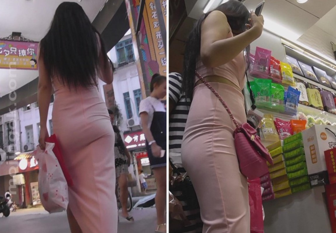 街拍粉色包臀裙美女 [649 MB]