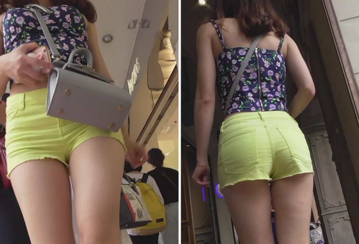 街拍圆臀小热裤吊带衫小美女 [453 MB]