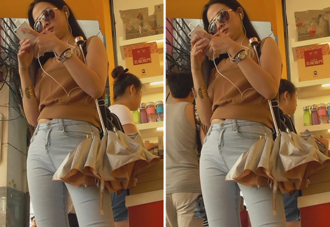 街拍好身材紧身蓝色牛仔裤美女姐姐酷酷哒 [473 MB]