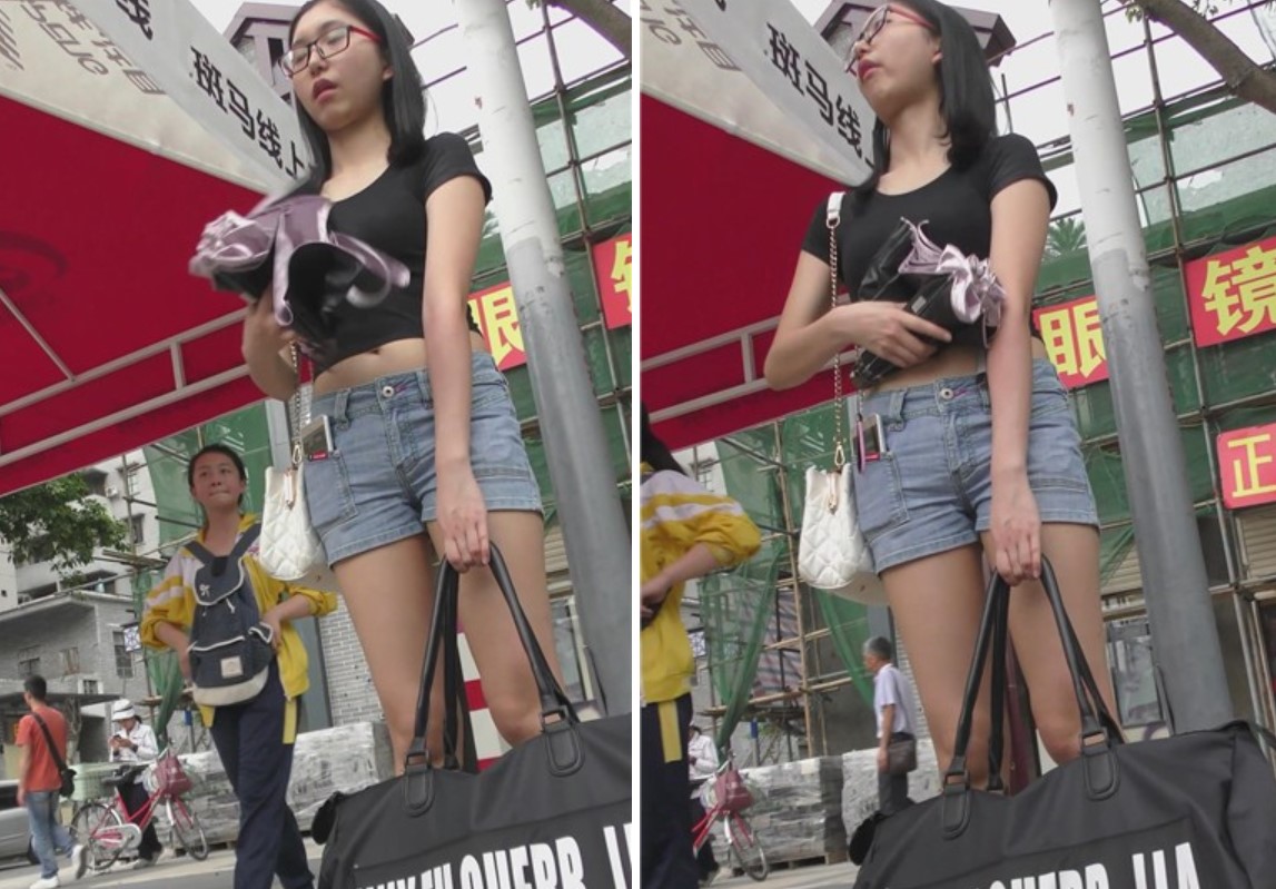 街拍牛仔短裤帆布鞋青春眼镜妹 [587 MB]