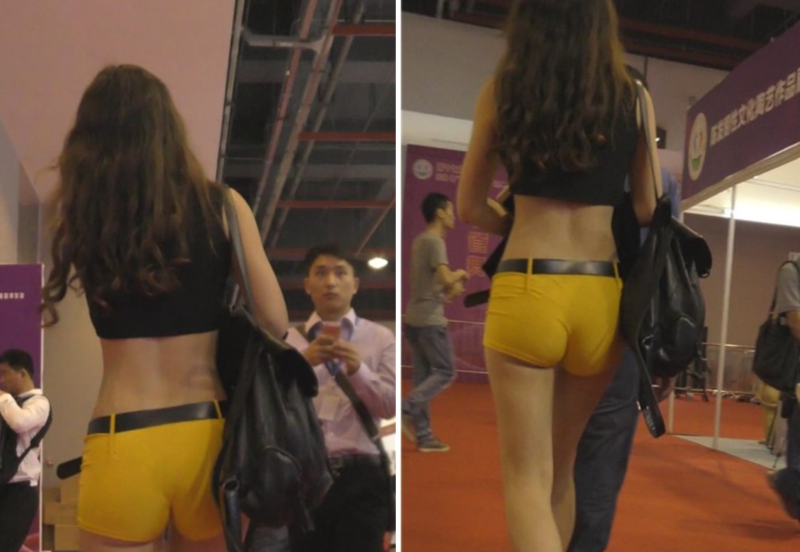 黄色超短热裤美臀性感美女 [352 MB]