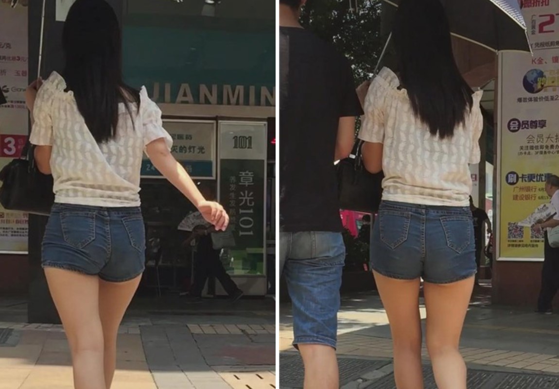 街拍紧身牛仔热裤美腿美眉 [365 MB]