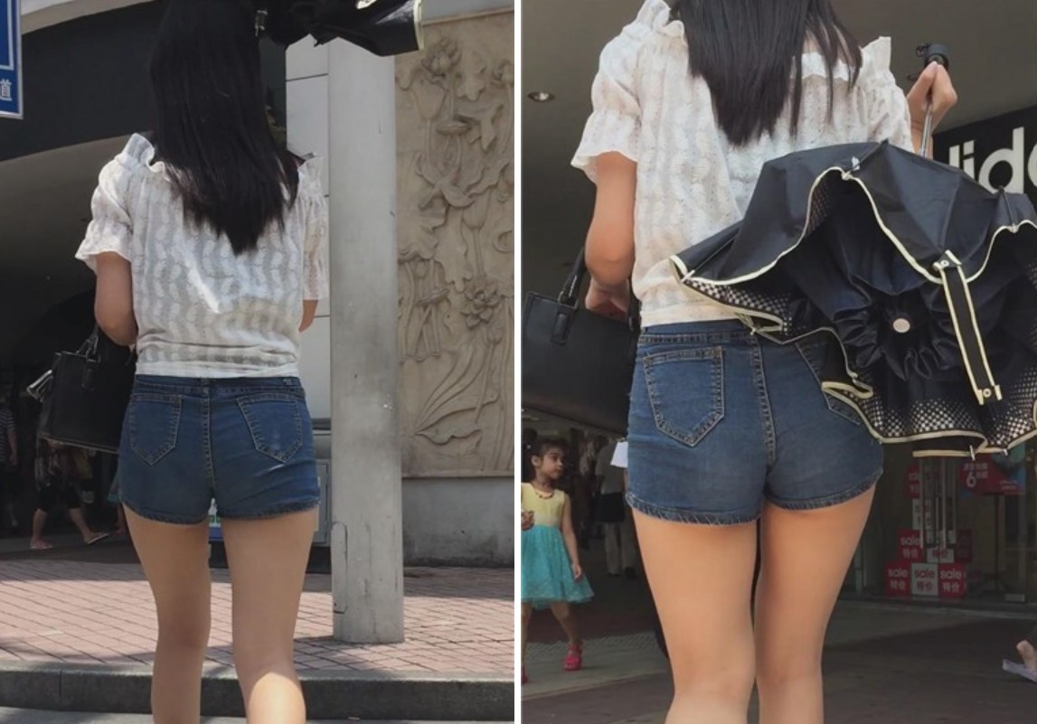 街拍紧身牛仔热裤美腿美眉 [365 MB]