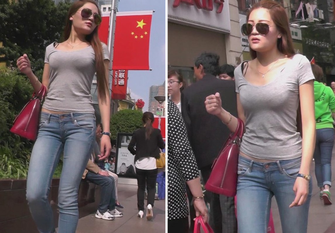 街拍紧身蓝牛美女带上墨镜酷酷哒 [2.59 GB]