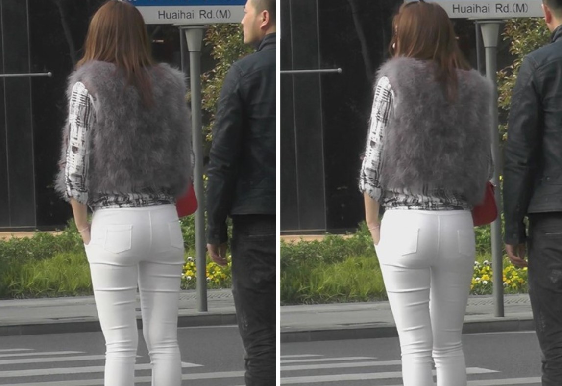 街拍白色紧身裤苗条美女跟男友逛街 [732 MB]