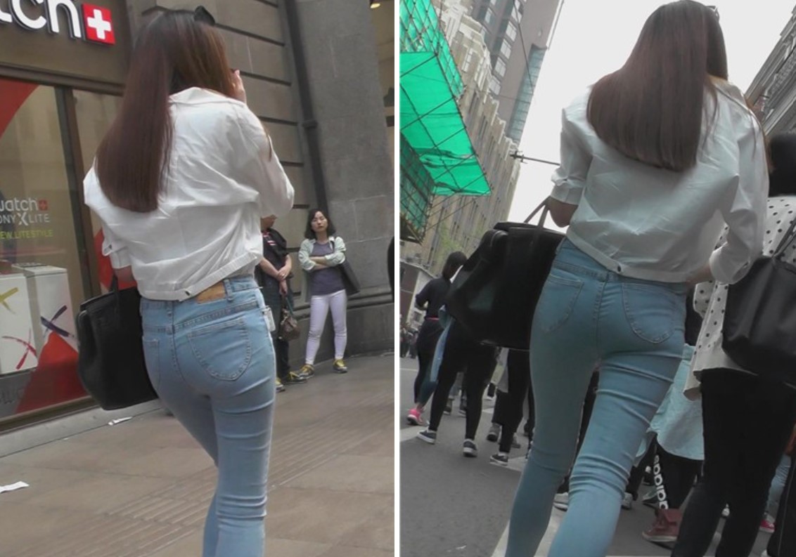 街拍白衬衫蓝色紧身牛仔裤颜值爆表美女[1.74 GB]