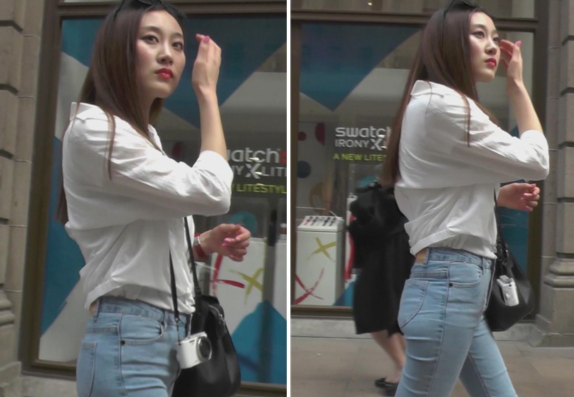 街拍白衬衫蓝色紧身牛仔裤颜值爆表美女[1.74 GB]