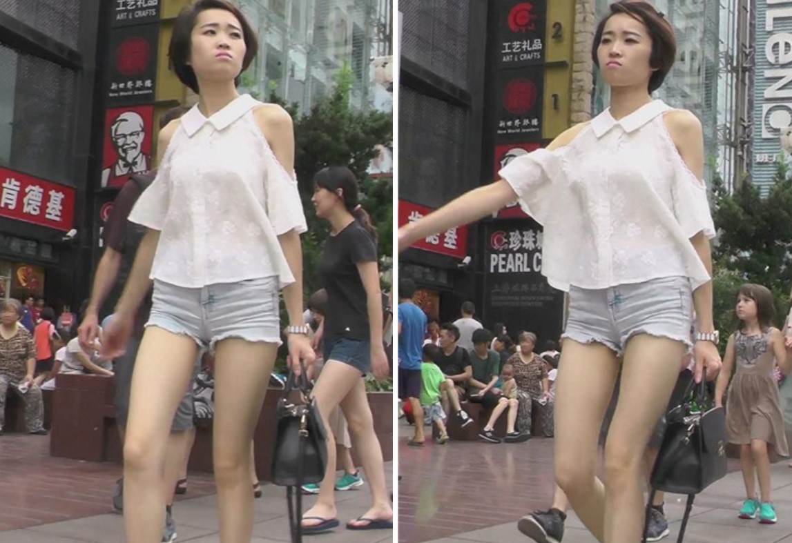 街拍性感高挑长腿热裤短发美女 [466 MB]