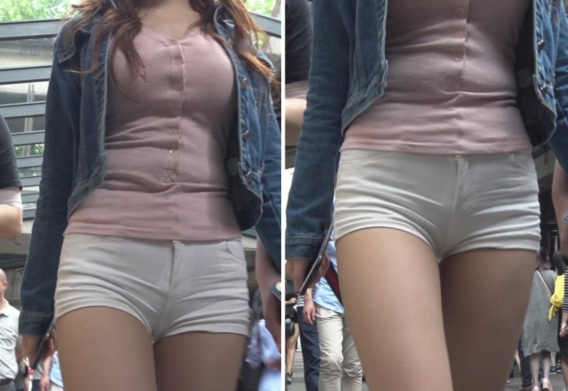 4k-街拍白色紧身热裤笑容爽朗的高跟鞋美女 [1.54 GB]