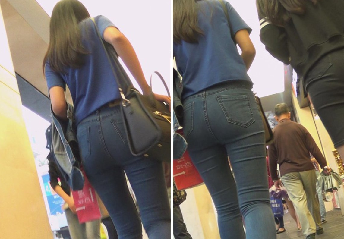 街拍小清新紧身蓝色牛仔裤美女 [856 MB]