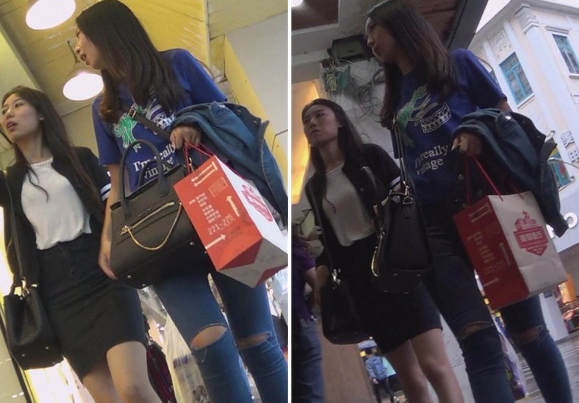 街拍小清新紧身蓝色牛仔裤美女 [856 MB]