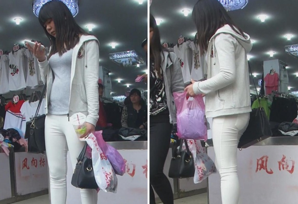 街拍紧身白裤美臀美女，紧得令人无法呼吸 [2.42 GB]