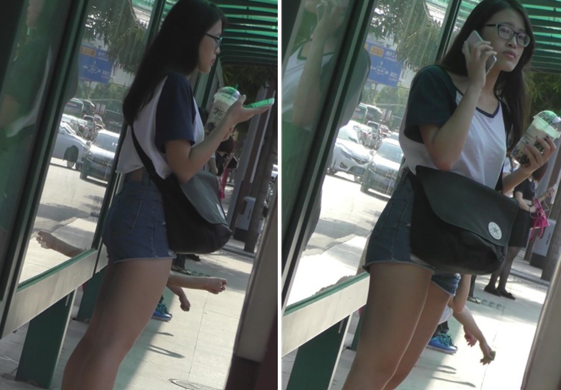 4k-公交站拍摄牛仔热裤大长腿运动鞋女孩 [559 MB]