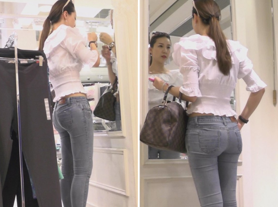 街拍翘臀紧身蓝牛小蛮腰美女，紧绷到令人窒息 [2.12 GB]