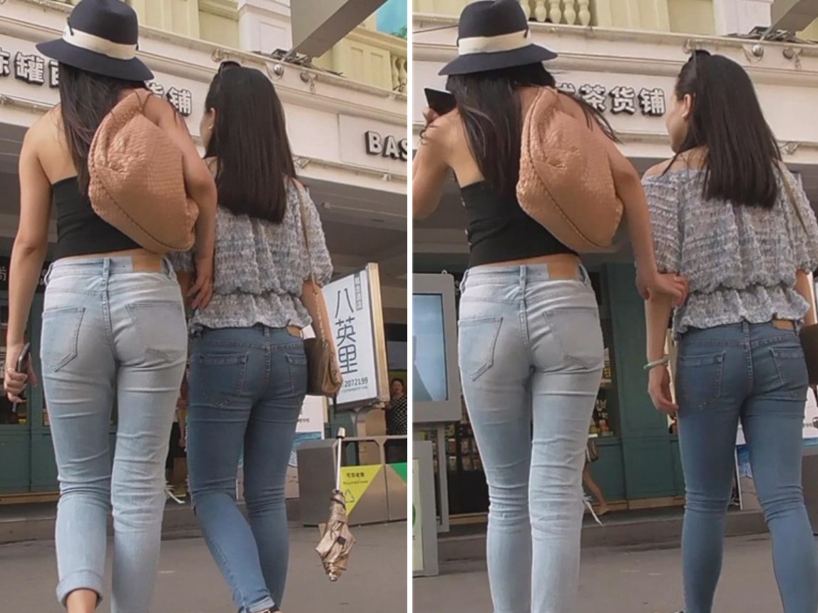 街拍蓝色牛仔裤美臀长腿小姐姐 [1.34 GB]