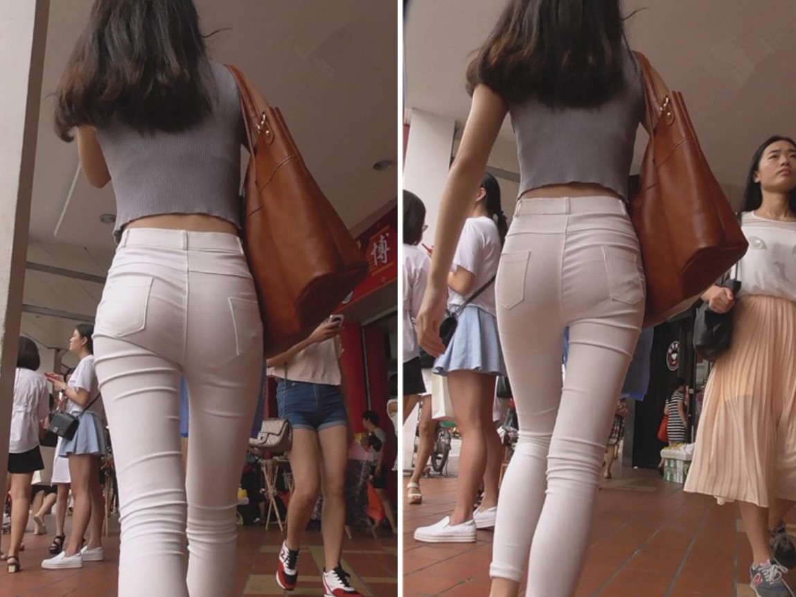 街拍白色紧身裤性感小蛮腰美女 [492 MB]
