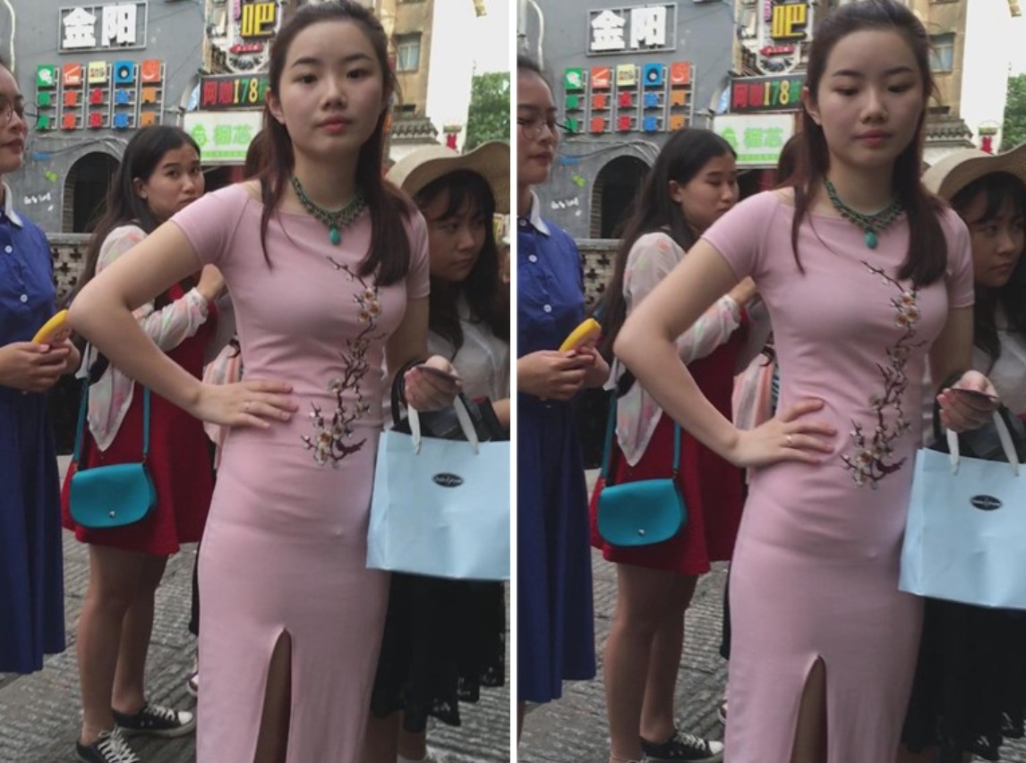 甜美可人粉色旗袍美女在排队 [453 MB]