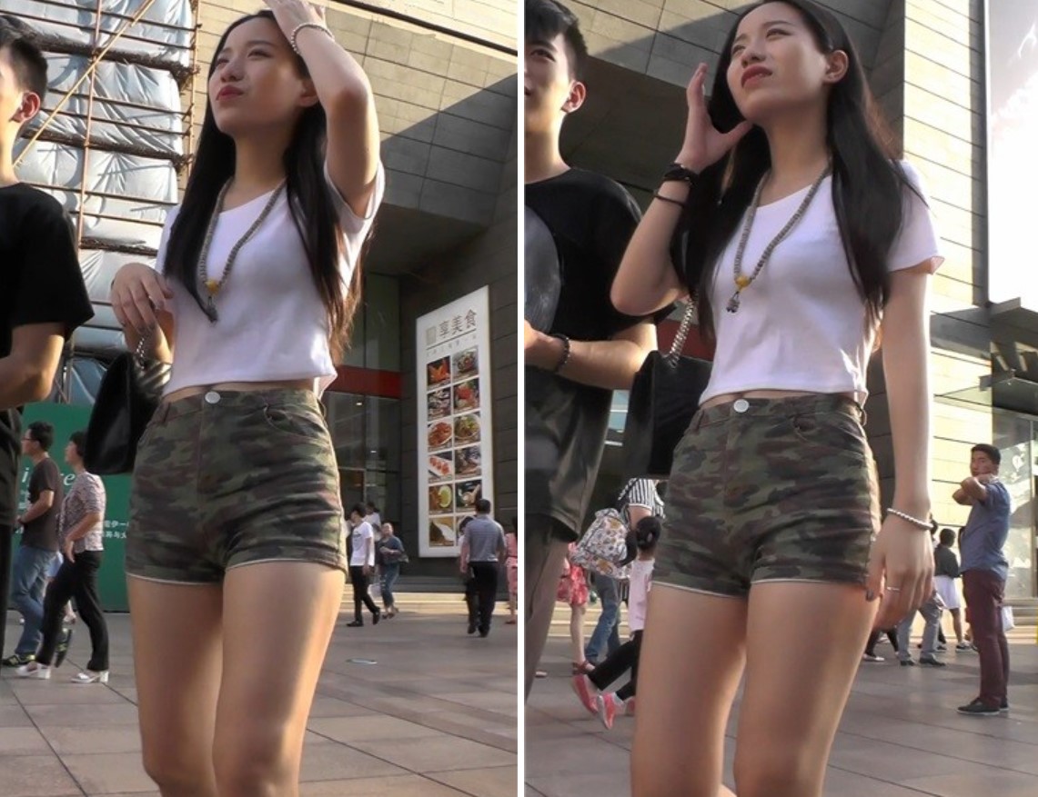 高腰迷彩热裤苹果臀性感美眉 [1.00 GB]