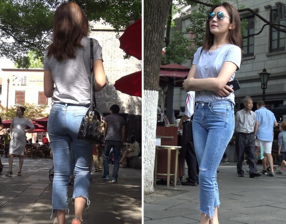 4k-街拍气质端庄蓝色紧牛美女 [2.09 GB]