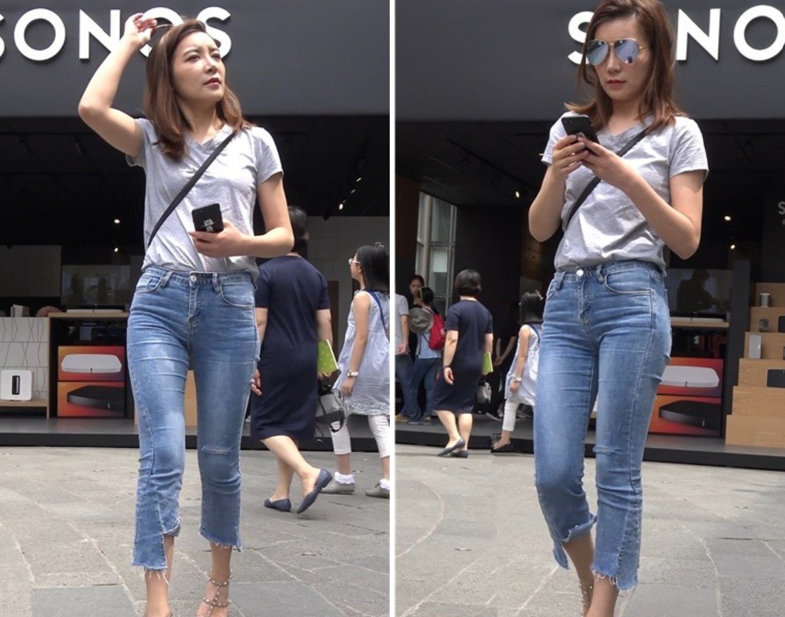 4k-街拍气质端庄蓝色紧牛美女 [2.09 GB]