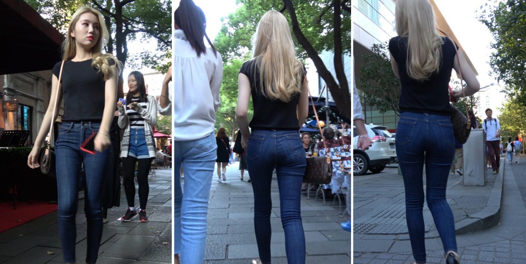 4k超清，街拍紧身蓝牛金发小姐姐，颜值爆表 [3.42 GB]