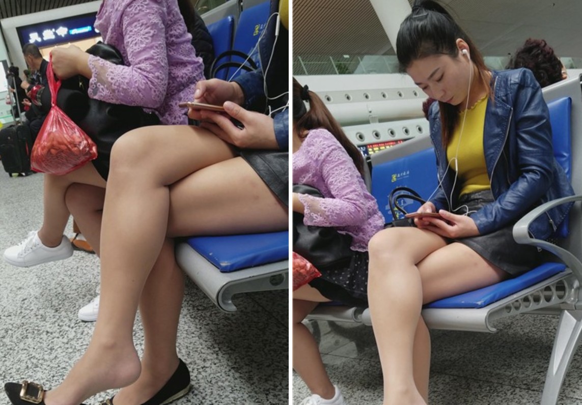 4k-车站候车室拍摄长腿肉丝丰满美少妇，挑鞋功夫不错哦