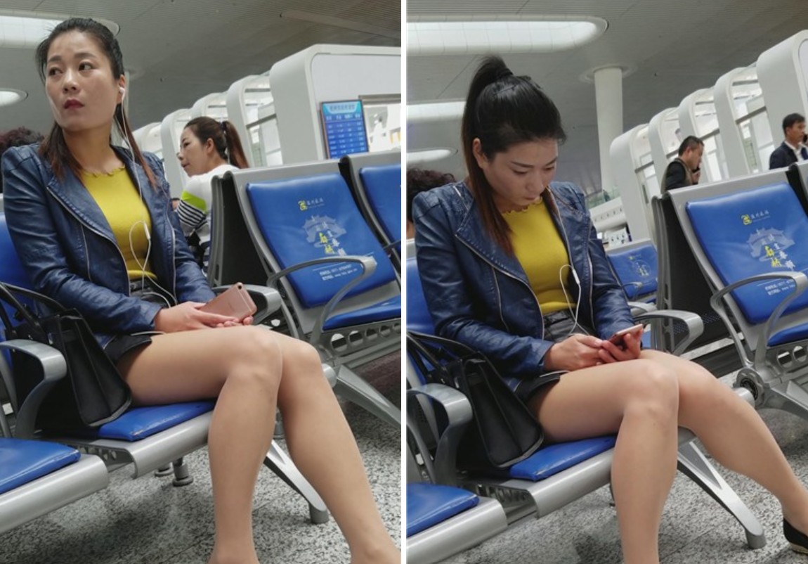 4k-车站候车室拍摄长腿肉丝丰满美少妇，挑鞋功夫不错哦