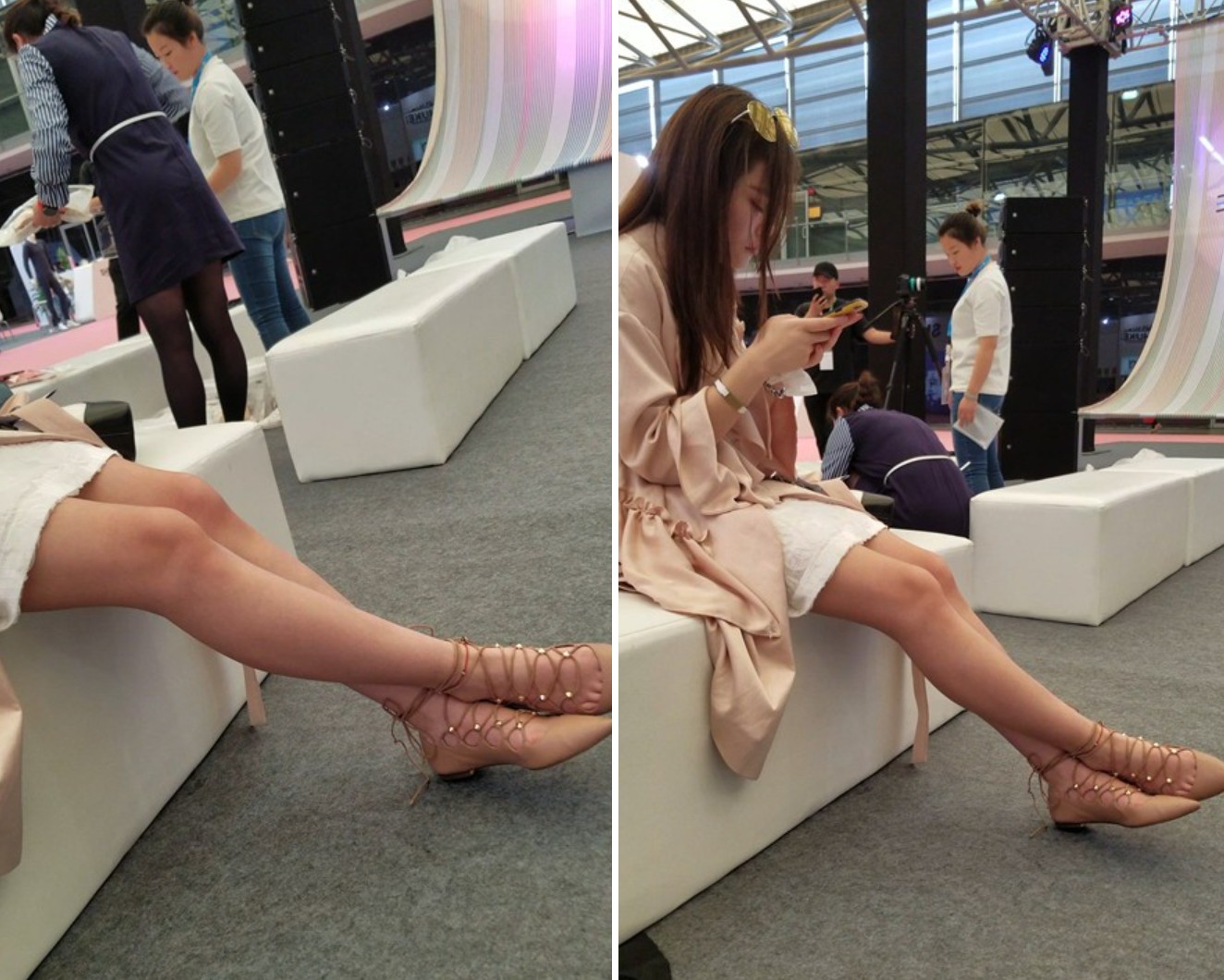 4K - 极品粉嫩美腿米色连衣裙天生丽质仙女姐姐