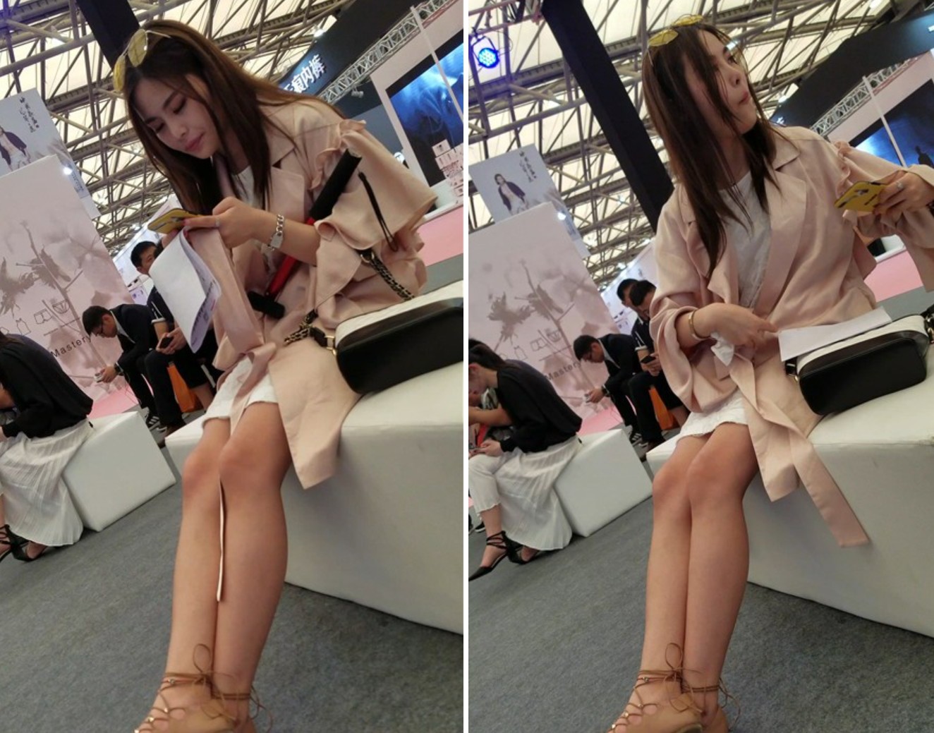 4K - 极品粉嫩美腿米色连衣裙天生丽质仙女姐姐