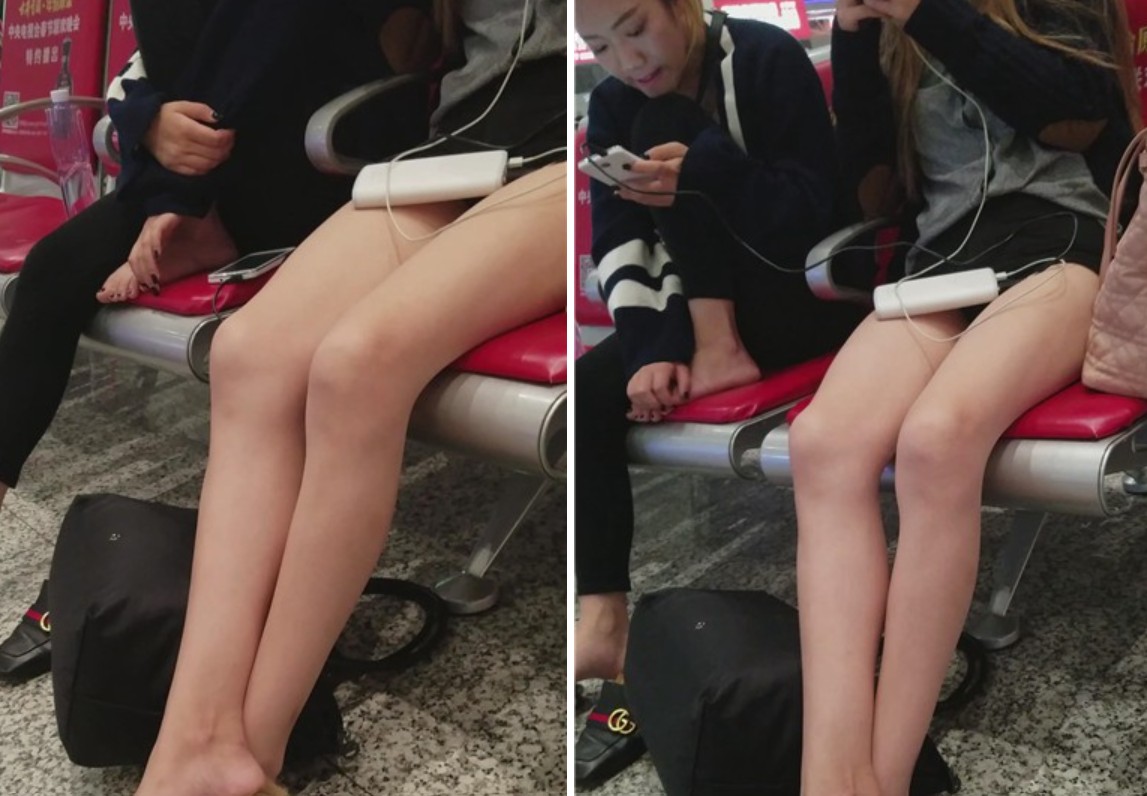 4k-高铁候车室拍摄长腿浓妆小妹妹，身材高挑