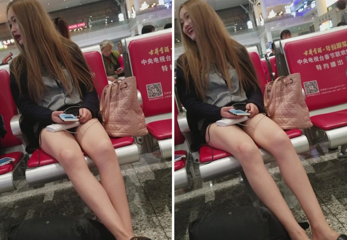 4k-高铁候车室拍摄长腿浓妆小妹妹，身材高挑