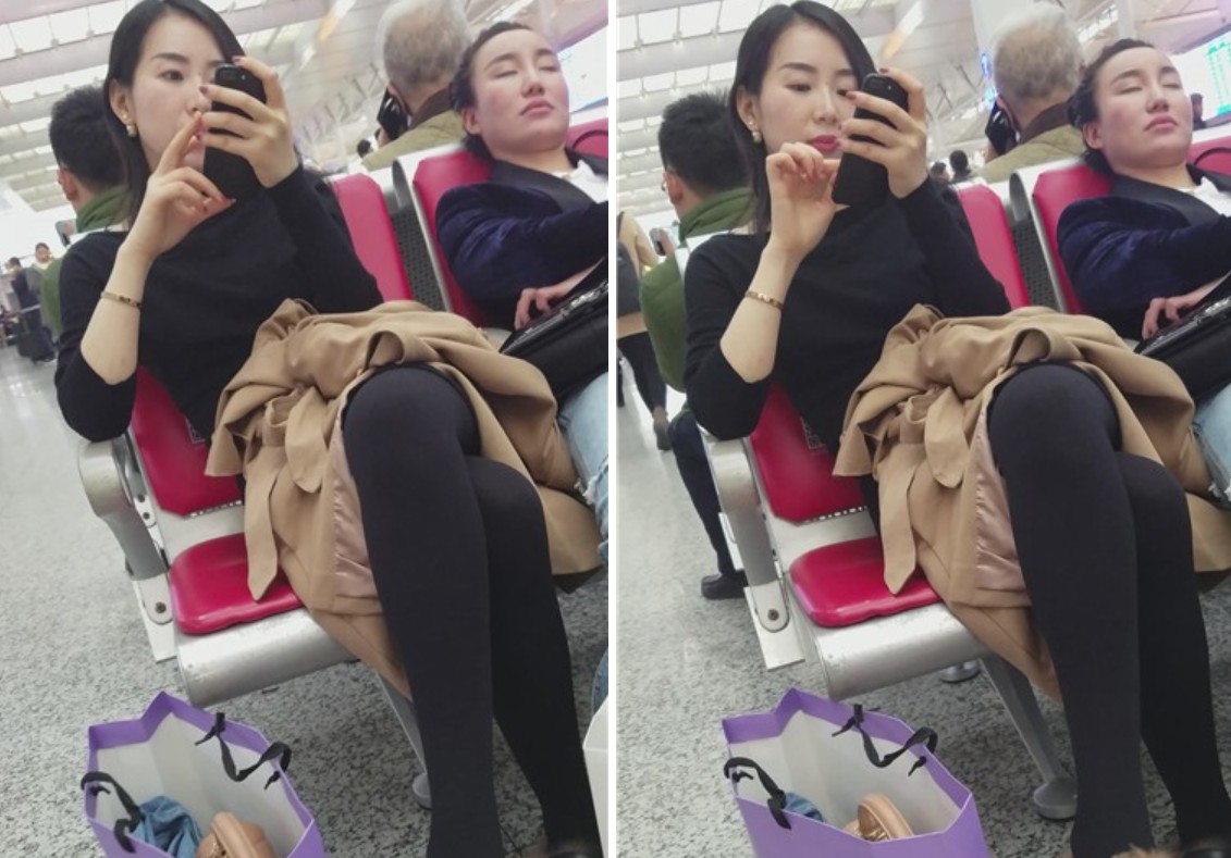 4k-候车室拍摄美腿丝袜打底裤清新女神姐姐