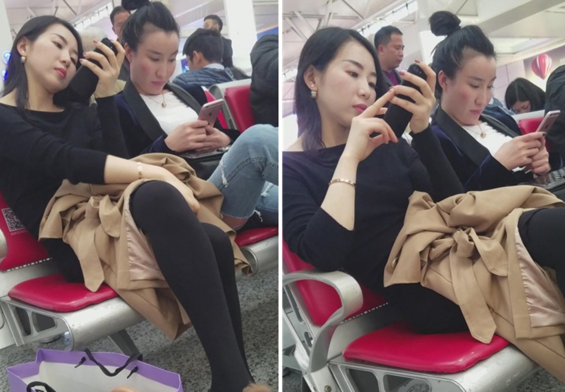 4k-候车室拍摄美腿丝袜打底裤清新女神姐姐