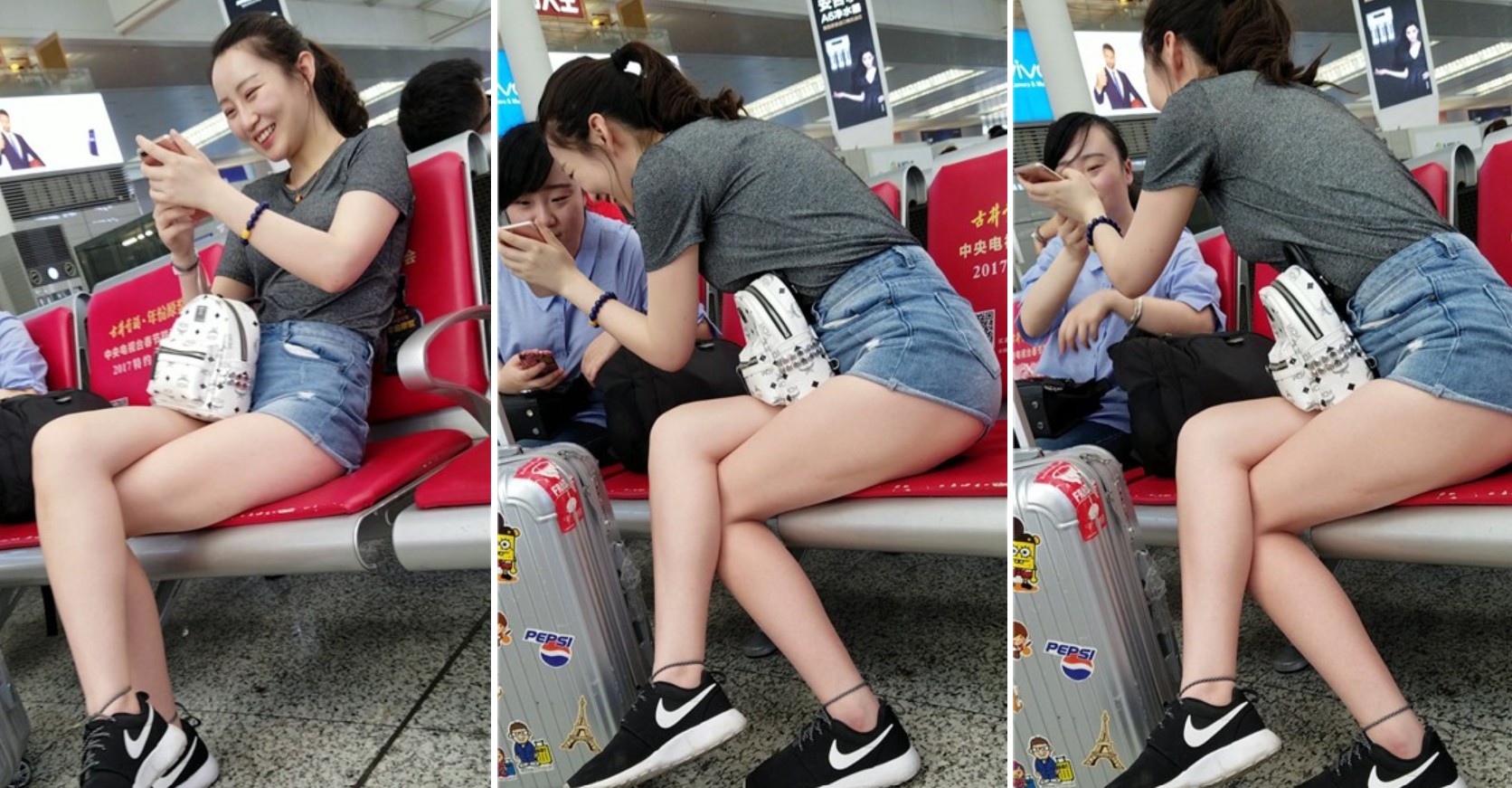 4k超清，热裤性感美女，抢到红包了这么高兴？