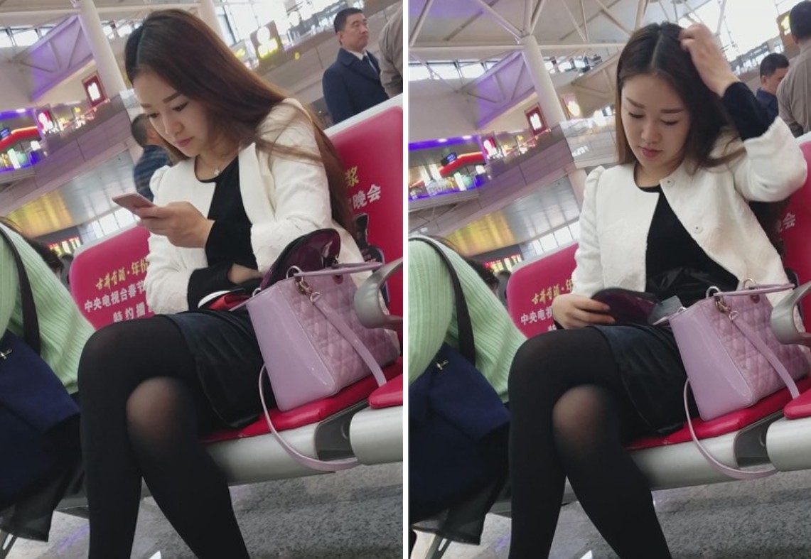 4k-高铁站候车室拍摄黑丝长腿性感漂亮女神MM