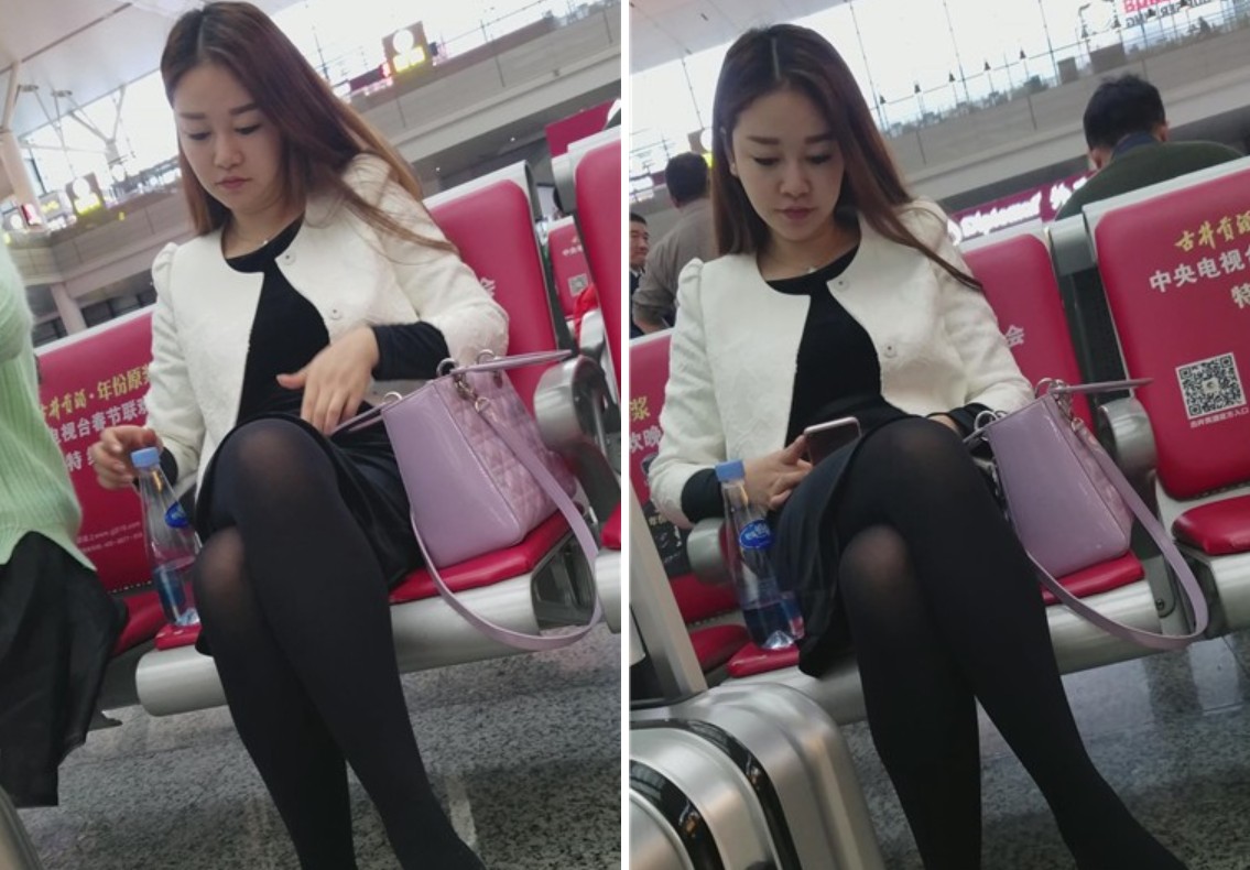 4k-高铁站候车室拍摄黑丝长腿性感漂亮女神MM
