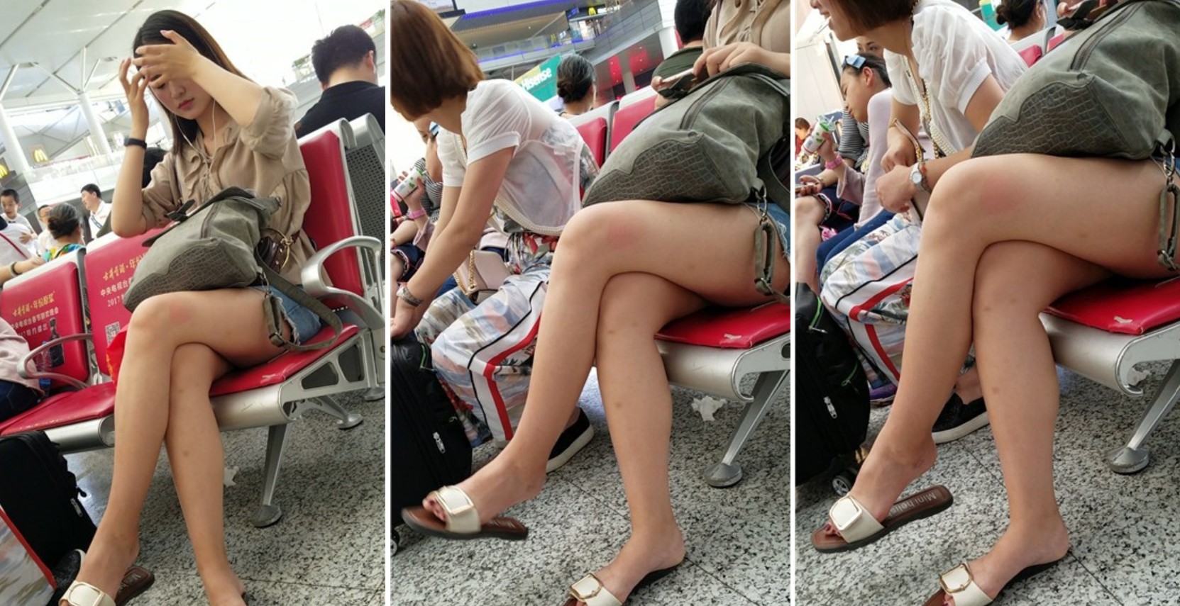 4k超清，候车室拍摄气质甜美热裤美腿漂亮小姐姐