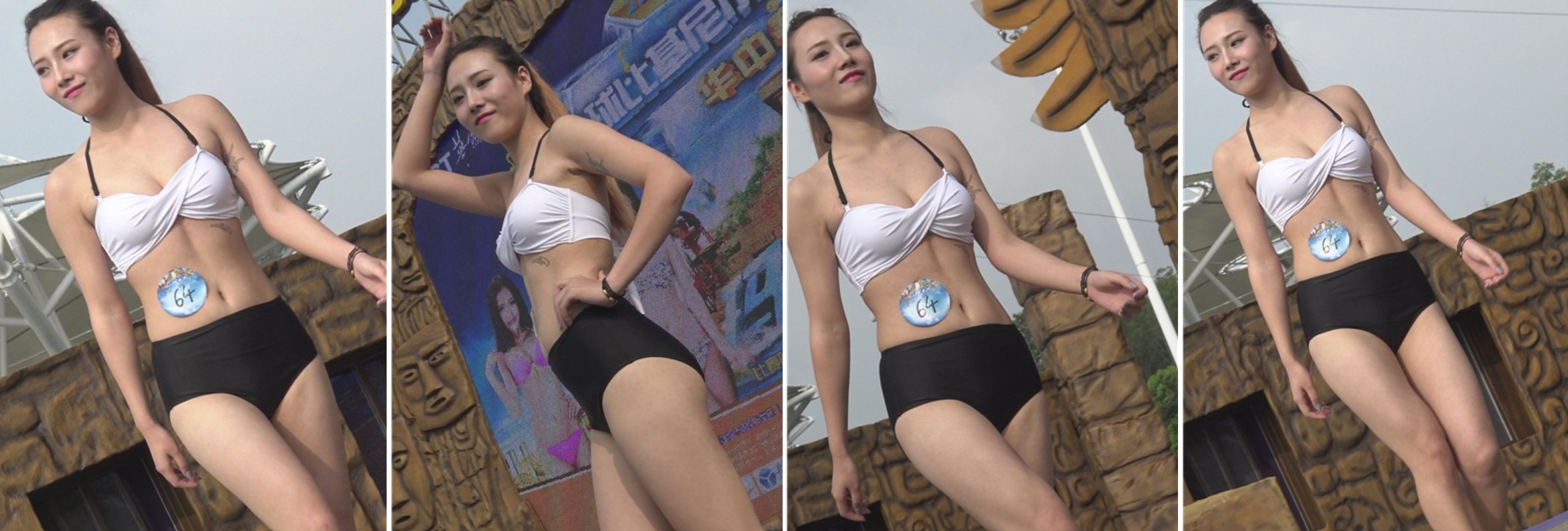 4k-性感长腿丰满比基尼泳装美女，笑容甜美