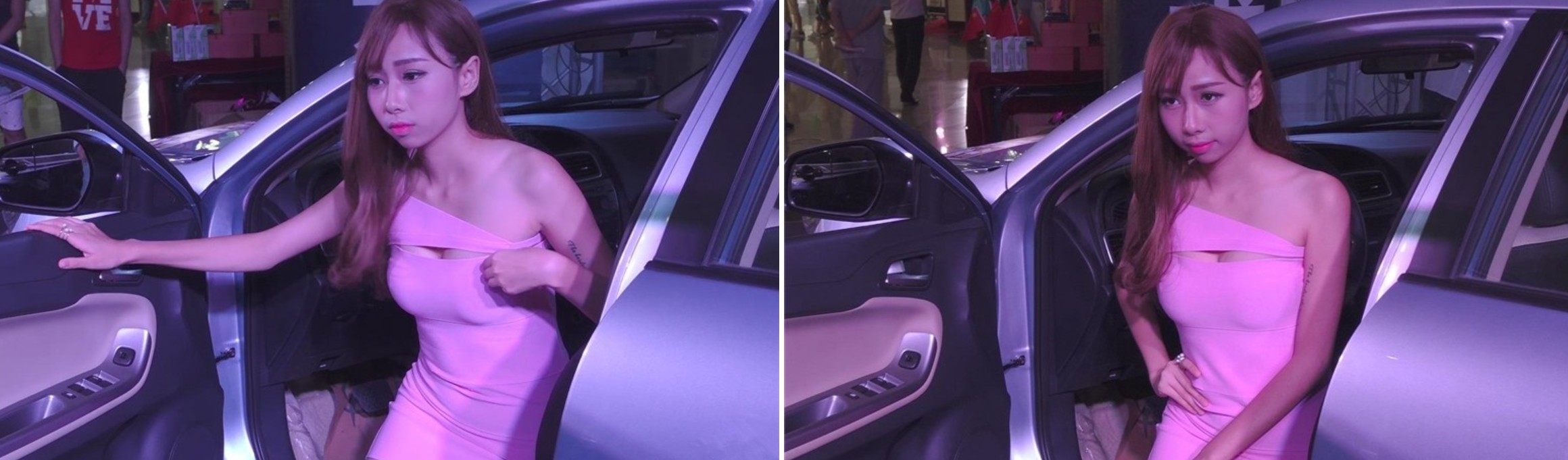 丰满粉色包臀裙靓车模 [615 MB]