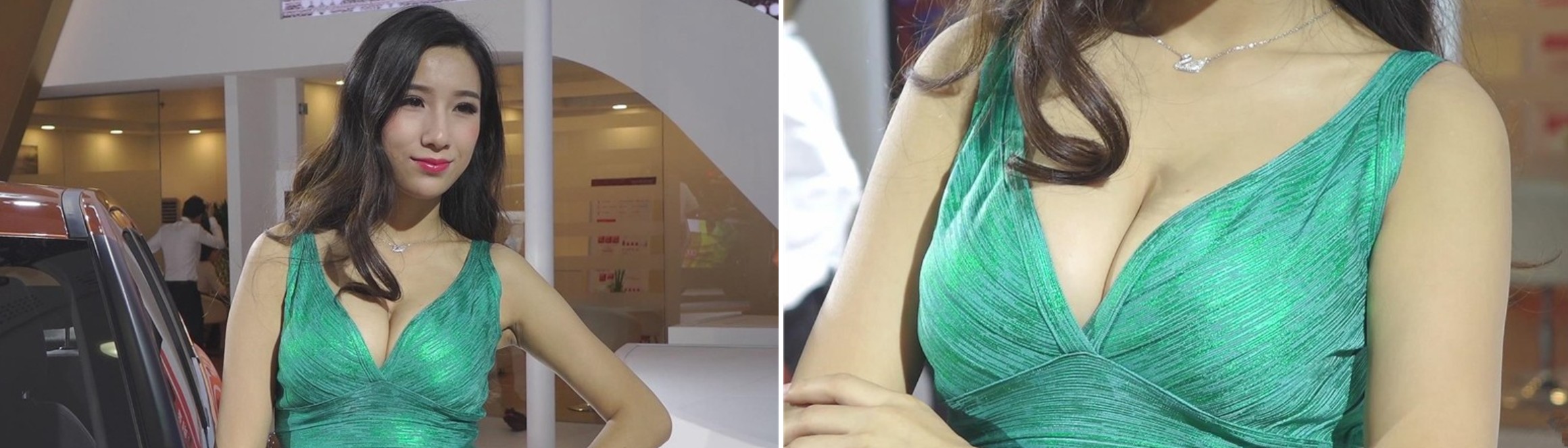 2015广州国际车展紧身包臀绿裙车模 [2.19 GB]