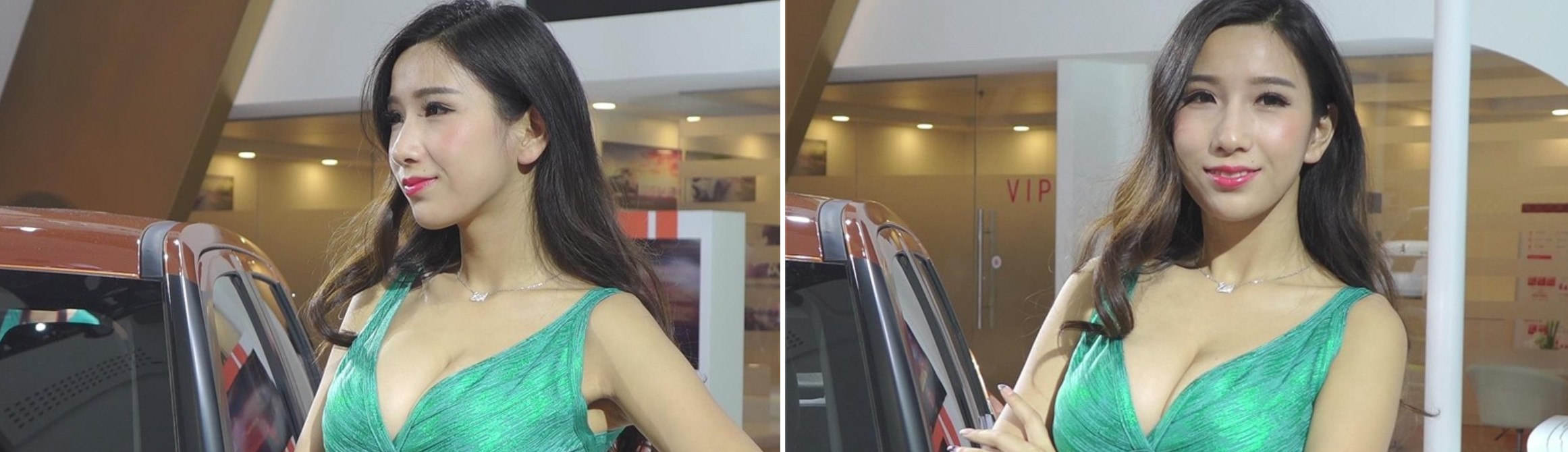 2015广州国际车展紧身包臀绿裙车模 [2.19 GB]