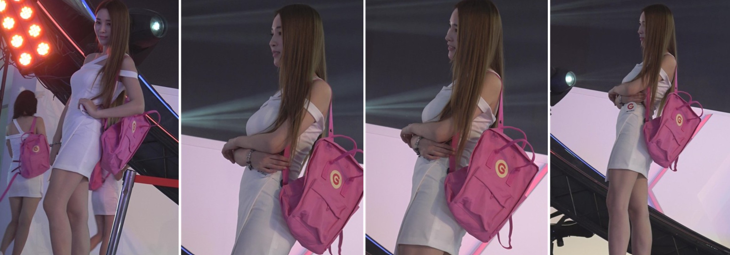 chinajoy现场舞台上拍摄白色包臀裙showgirl美女