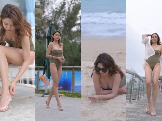 [第8季•从心出发] 【红石旅拍摄影作品】绿色泳装美女