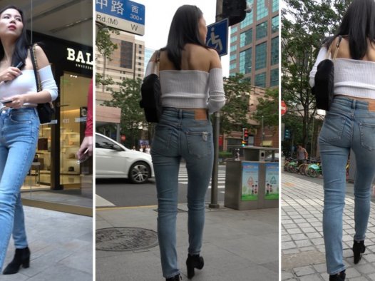 4k超清，街拍一字抹胸甜美紧身蓝牛美女 [2.74 GB]