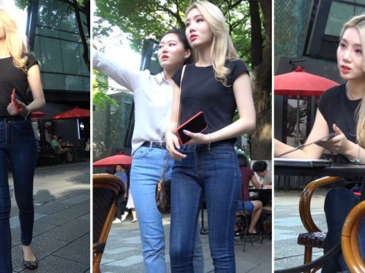 4k超清，街拍紧身蓝牛金发小姐姐，颜值爆表 [3.42 GB]