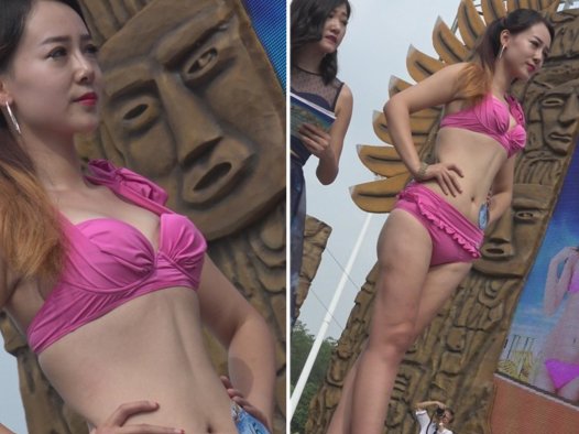 4k-甜美粉色泳装比基尼美女